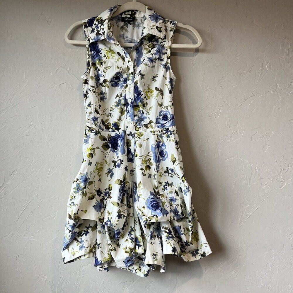 Vintage Y2K Bubble Hem Floral Dress Fairy‎ Button Collared Rose Boho coquette s